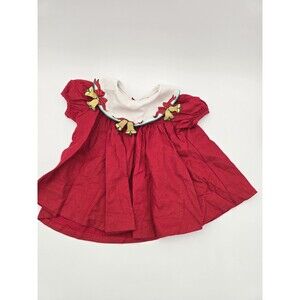 Vintage Baby Christmas Dress Red 6 mos Gold Bells